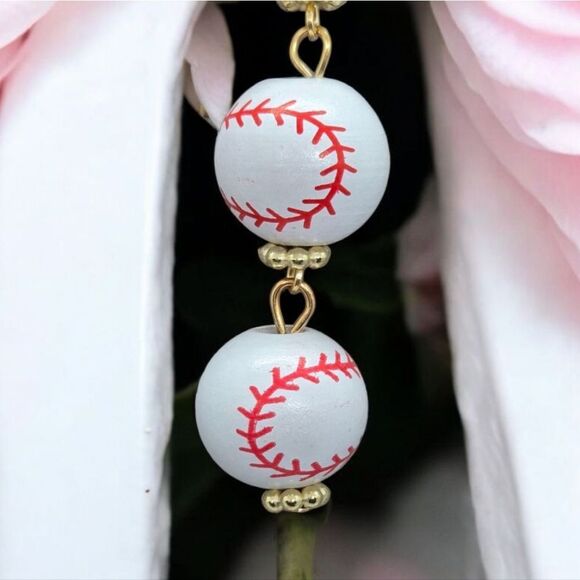 Baseball Charm Earrings Women's Round Wood Dangle Hook Jewelry Pierced Sport Fan - Picture 3 of 5